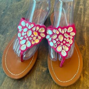 KATE SPADE New York Pink Embellished Flip Flops Thongs Sandals! Rhinestones! 8